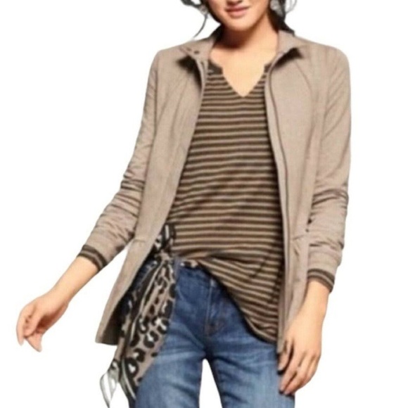 CAbi Striped Slant Tunic Top Large asymmetrical tan black stretch jersey knit - Picture 12 of 12